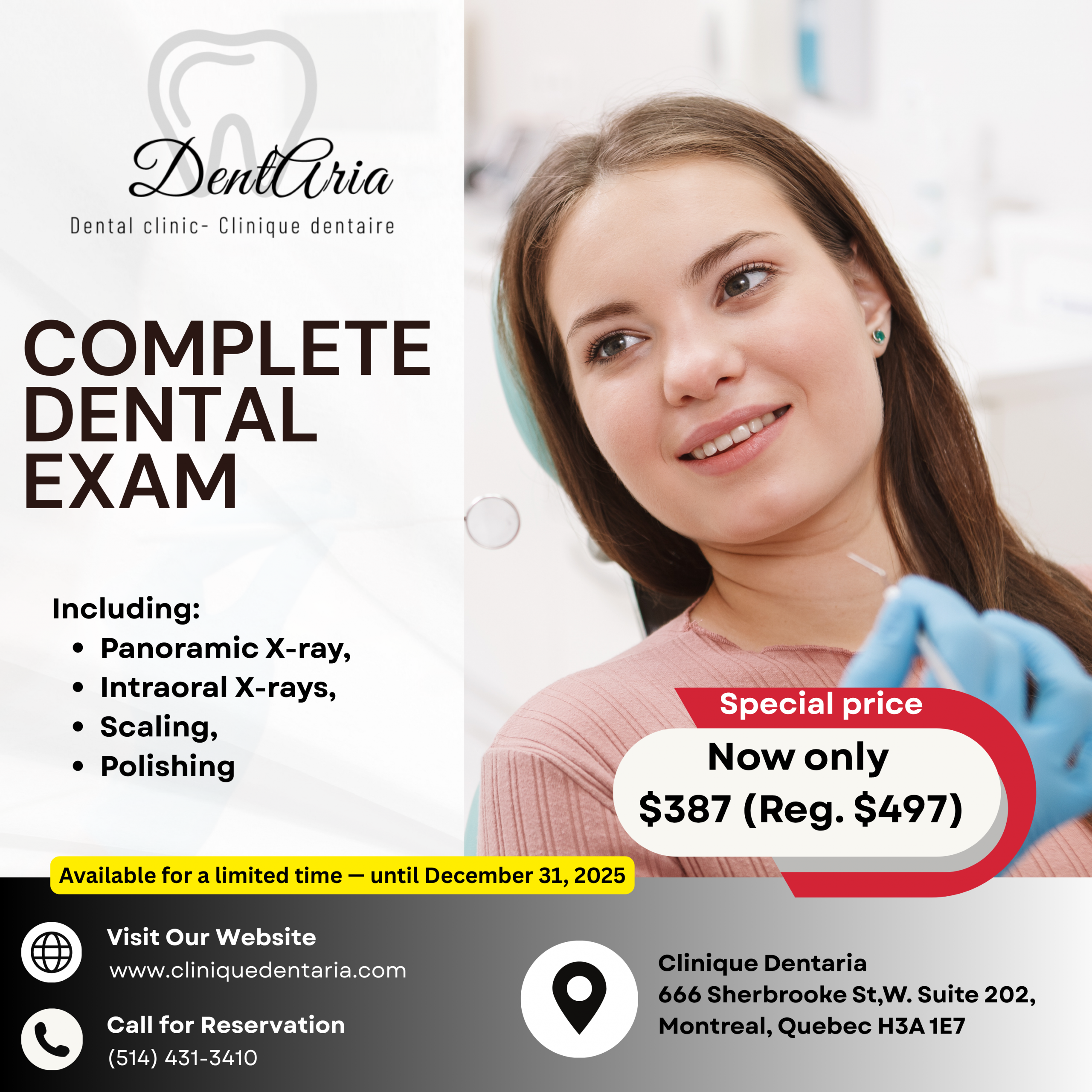 DentAria Dental Clinic in Montreal – Dentists, complete dental care, and oral health services.