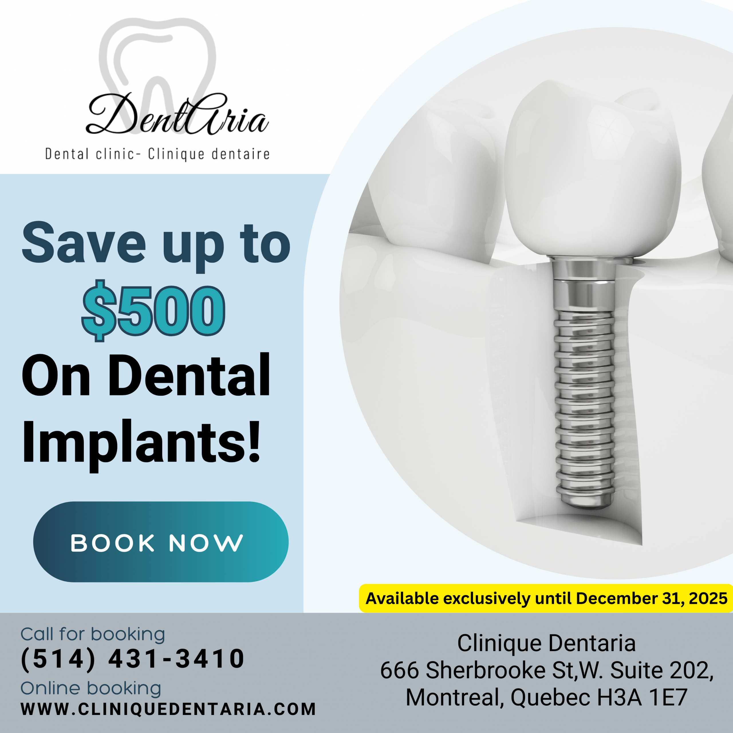 DentAria Dental Clinic in Montreal – Dentists, complete dental care, and oral health services.